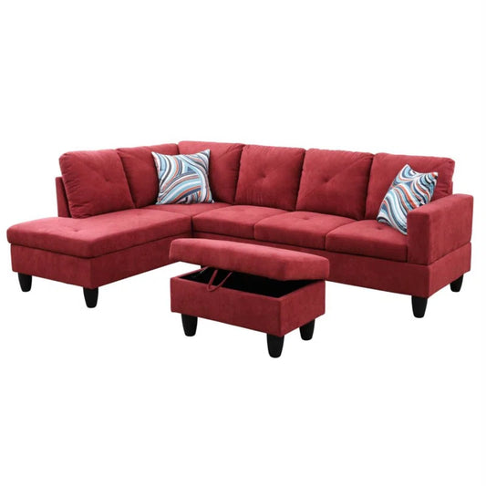 L-Shape Sectional Sofa: 3 - Piece L- Shaped Upholstery Living Room Sectional Sofa(Red Polyester Blend)