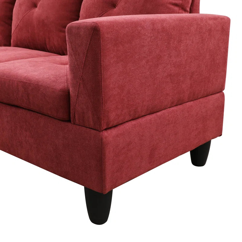 L-Shape Sectional Sofa: 3 - Piece L- Shaped Upholstery Living Room Sectional Sofa(Red Polyester Blend)
