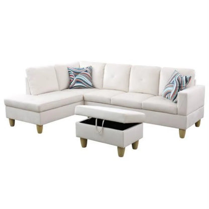 L-Shape Sectional Sofa: 3 - Piece L- Shaped Upholstered Living Room Sectional Sofa(White Microfiber/Microsuede)