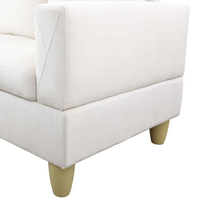 L-Shape Sectional Sofa: 3 - Piece L- Shaped Upholstered Living Room Sectional Sofa(White Microfiber/Microsuede)