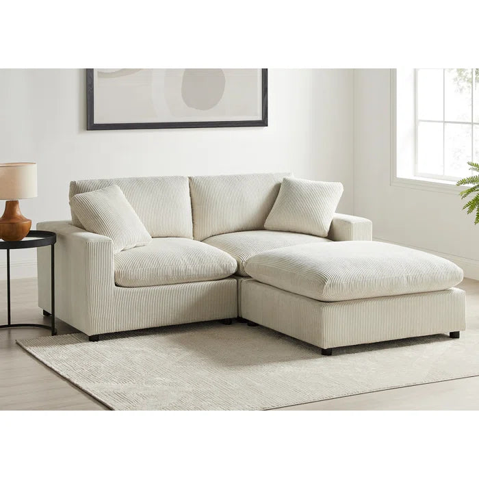 L-Shape Sectional Sofa: 3-Piece Modular Sectional Sofa Combines Modern Design(Beige Corduroy)