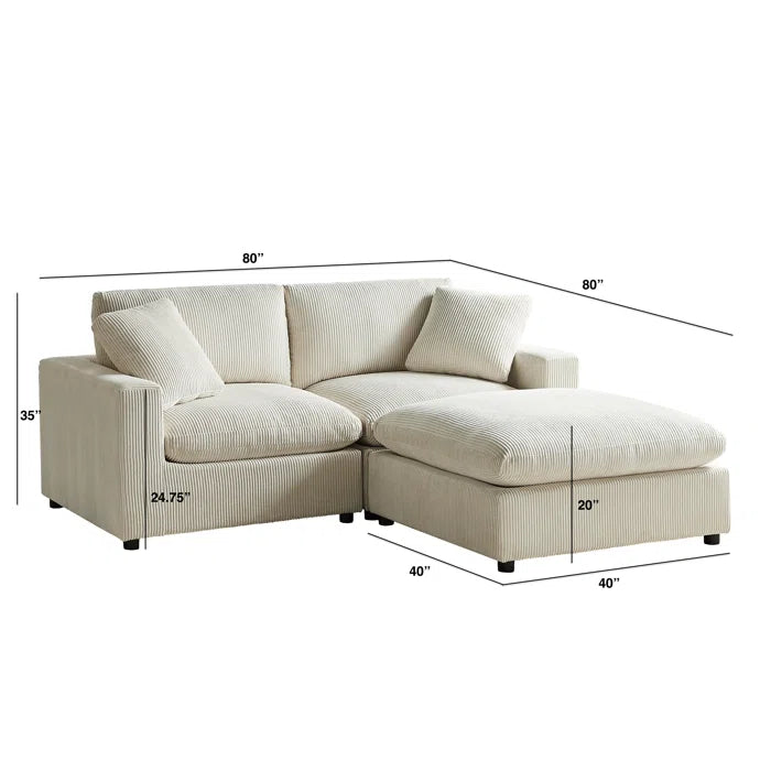 L-Shape Sectional Sofa: 3-Piece Modular Sectional Sofa Combines Modern Design(Beige Corduroy)