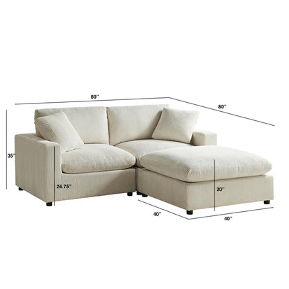 L-Shape Sectional Sofa: 3-Piece Modular Sectional Sofa Combines Modern Design(Beige Corduroy)