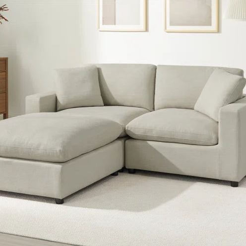 L-Shape Sectional Sofa: 3-Piece Modular Sectional Sofa Combines Modern Design(Beige Polyester)