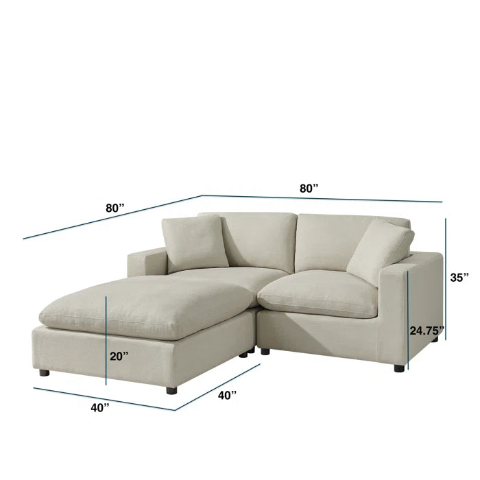 L-Shape Sectional Sofa: 3-Piece Modular Sectional Sofa Combines Modern Design(Beige Polyester)