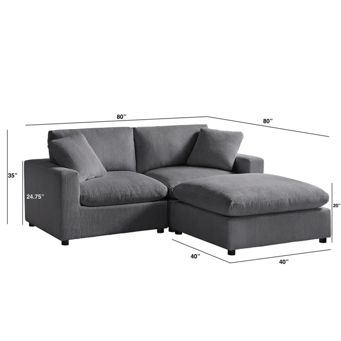 L-Shape Sectional Sofa: 3-Piece Modular Sectional Sofa Combines Modern Design(Gray Corduroy)