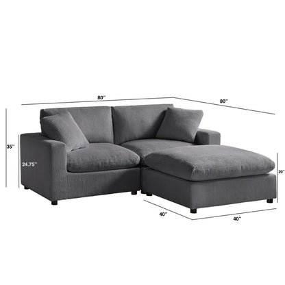 L-Shape Sectional Sofa: 3-Piece Modular Sectional Sofa Combines Modern Design(Gray Corduroy)