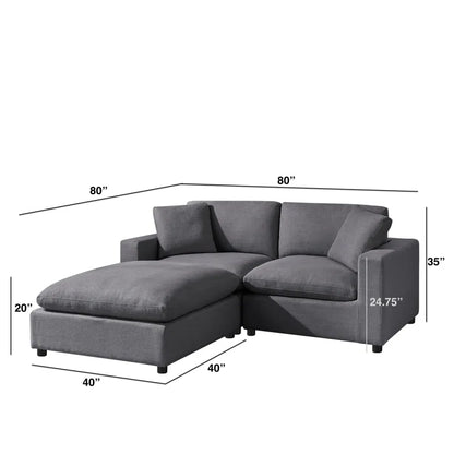 L-Shape Sectional Sofa: 3-Piece Modular Sectional Sofa Combines Modern Design(Gray Polyester)