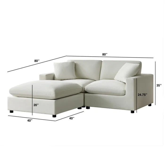 L-Shape Sectional Sofa: 3-Piece Modular Sectional Sofa Combines Modern Design(Ivory Performance Polyester)