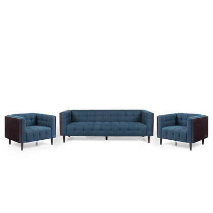 THE CASA ORO® Designer Sofa Set: 3 - Piece Stylish and Comfortable Living Room Set(Blue Polyester)