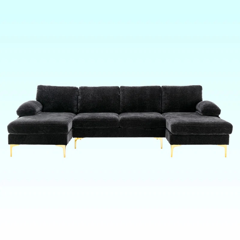 U-Shape Sectional Sofa: 110.6" Wide 3-Piece Upholstered Sectional with Chaise Longue(Black Chenille)