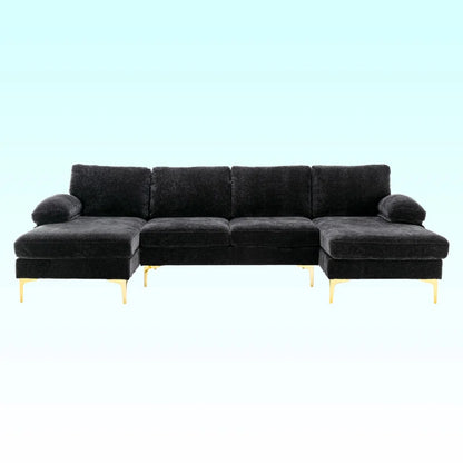 U-Shape Sectional Sofa: 110.6" Wide 3-Piece Upholstered Sectional with Chaise Longue(Black Chenille)
