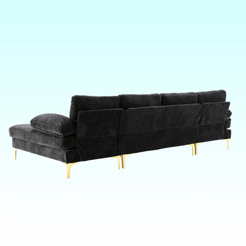 U-Shape Sectional Sofa: 110.6" Wide 3-Piece Upholstered Sectional with Chaise Longue(Black Chenille)