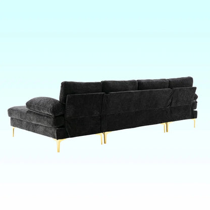 U-Shape Sectional Sofa: 110.6" Wide 3-Piece Upholstered Sectional with Chaise Longue(Black Chenille)