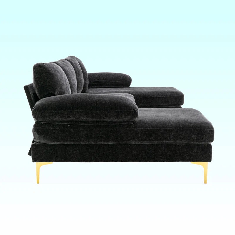 U-Shape Sectional Sofa: 110.6" Wide 3-Piece Upholstered Sectional with Chaise Longue(Black Chenille)