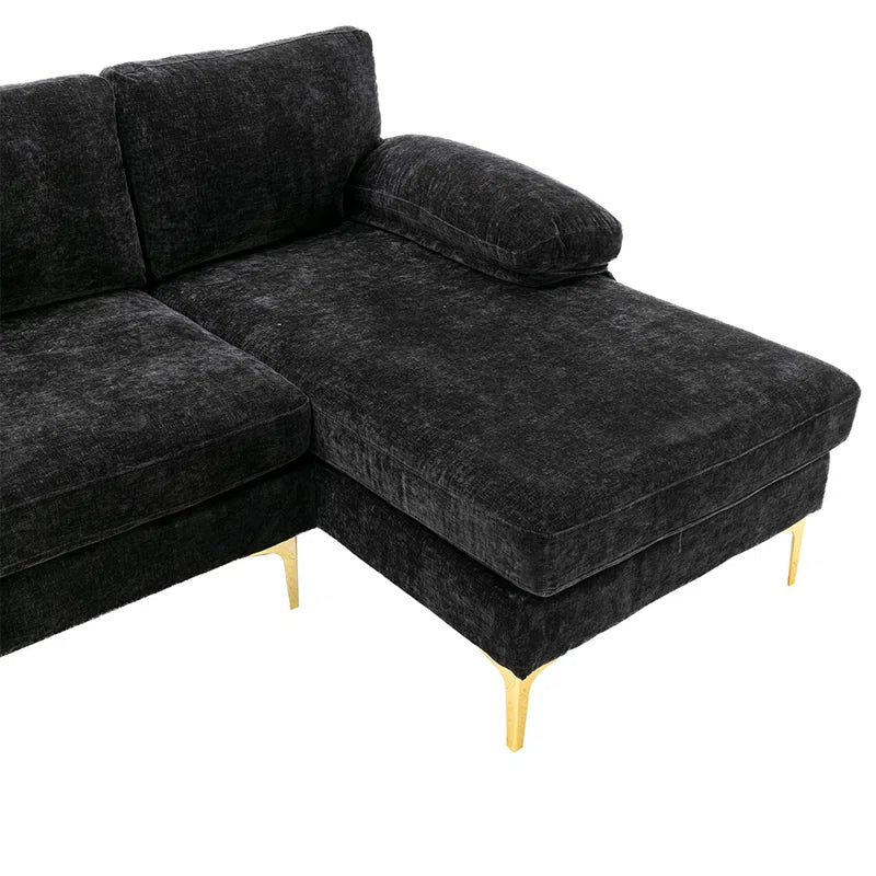 U-Shape Sectional Sofa: 110.6" Wide 3-Piece Upholstered Sectional with Chaise Longue(Black Polyester Blend)