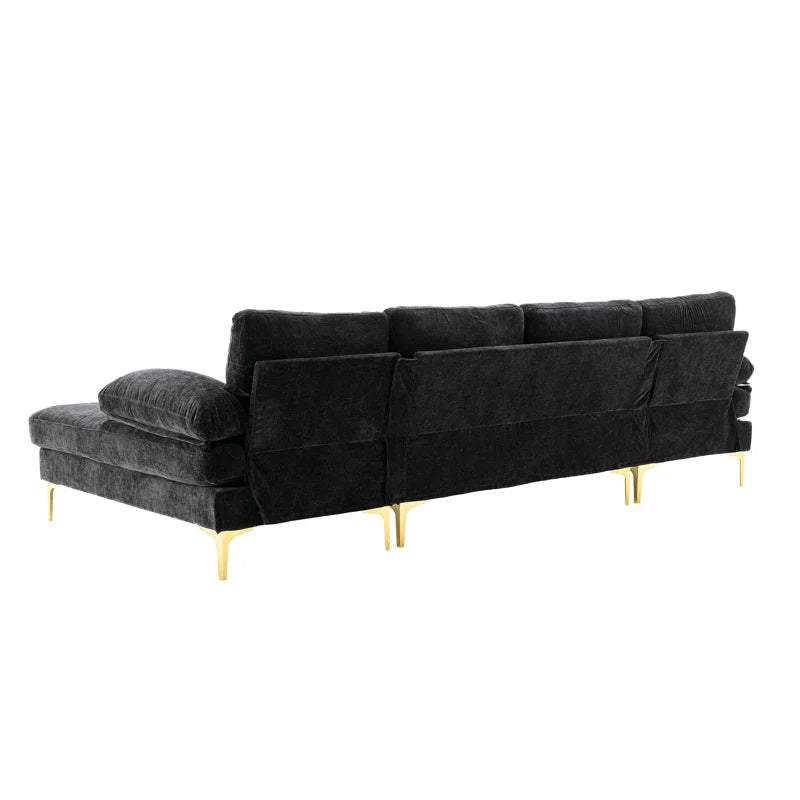 U-Shape Sectional Sofa: 110.6" Wide 3-Piece Upholstered Sectional with Chaise Longue(Black Polyester Blend)