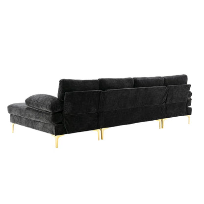 U-Shape Sectional Sofa: 110.6" Wide 3-Piece Upholstered Sectional with Chaise Longue(Black Polyester Blend)