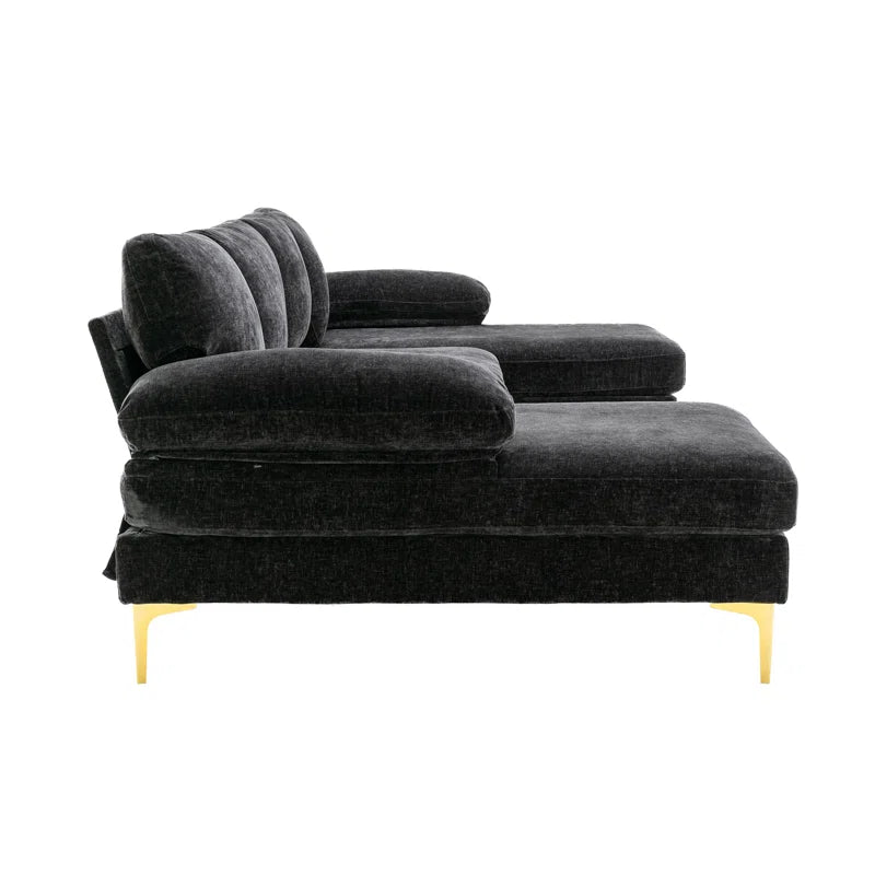 U-Shape Sectional Sofa: 110.6" Wide 3-Piece Upholstered Sectional with Chaise Longue(Black Polyester Blend)