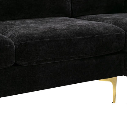 U-Shape Sectional Sofa: 110.6" Wide 3-Piece Upholstered Sectional with Chaise Longue(Black Polyester Blend)