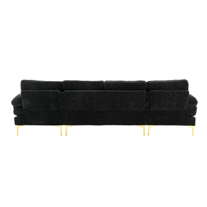U-Shape Sectional Sofa: 110.6" Wide 3-Piece Upholstered Sectional with Chaise Longue(Black Polyester Blend)
