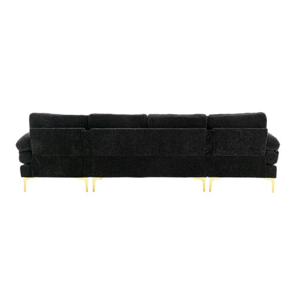 U-Shape Sectional Sofa: 110.6" Wide 3-Piece Upholstered Sectional with Chaise Longue(Black Polyester Blend)