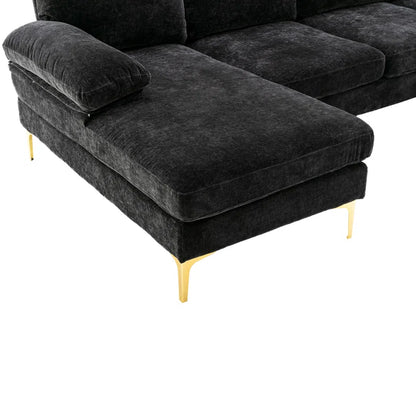 U-Shape Sectional Sofa: 110.6" Wide 3-Piece Upholstered Sectional with Chaise Longue(Black Polyester Blend)