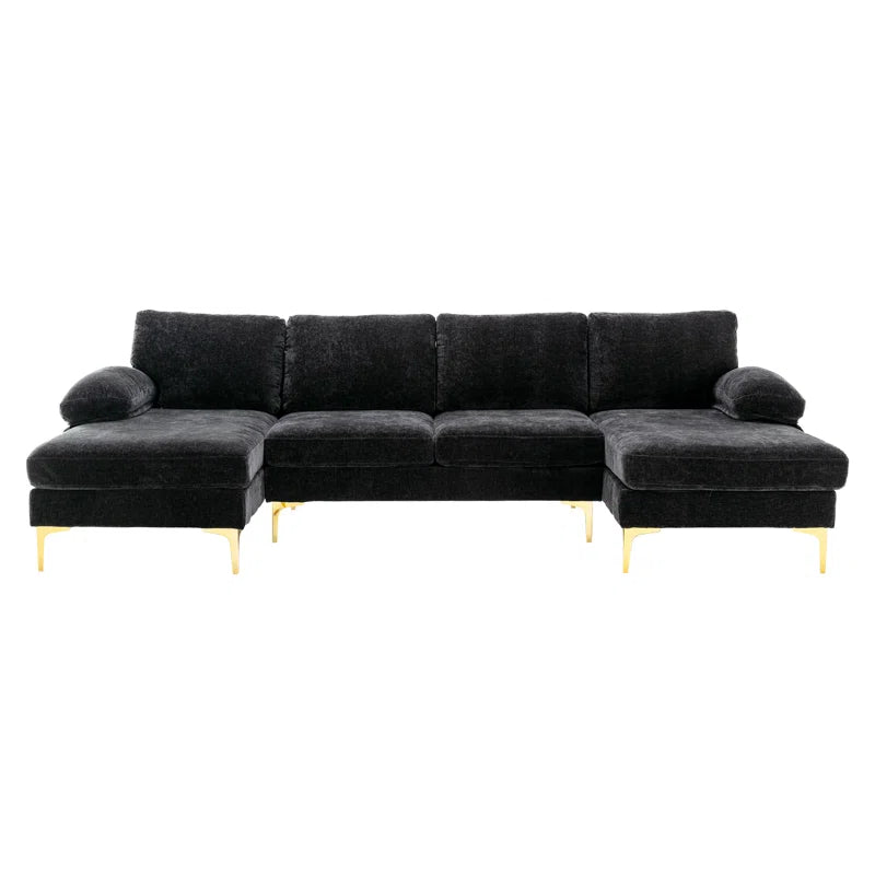 U-Shape Sectional Sofa: 110.6" Wide 3-Piece Upholstered Sectional with Chaise Longue(Black Polyester)
