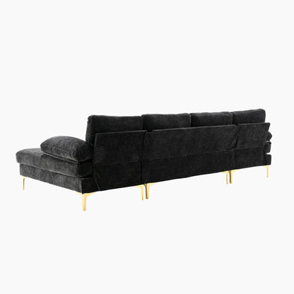 U-Shape Sectional Sofa: 110.6" Wide 3-Piece Upholstered Sectional with Chaise Longue(Black Polyester)