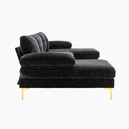 U-Shape Sectional Sofa: 110.6" Wide 3-Piece Upholstered Sectional with Chaise Longue(Black Polyester)