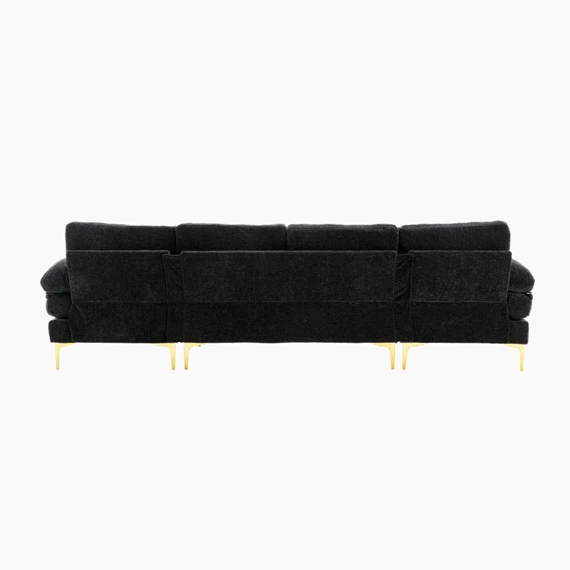 U-Shape Sectional Sofa: 110.6" Wide 3-Piece Upholstered Sectional with Chaise Longue(Black Polyester)