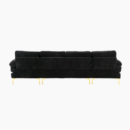 U-Shape Sectional Sofa: 110.6" Wide 3-Piece Upholstered Sectional with Chaise Longue(Black Polyester)