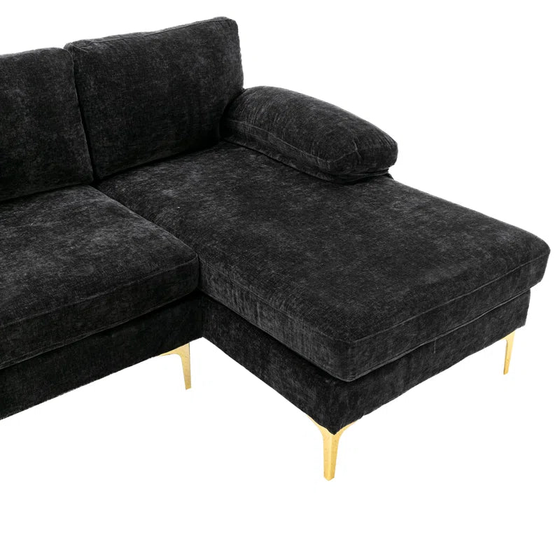U-Shape Sectional Sofa: 110.6" Wide 3-Piece Upholstered Sectional with Chaise Longue(Black Polyester)
