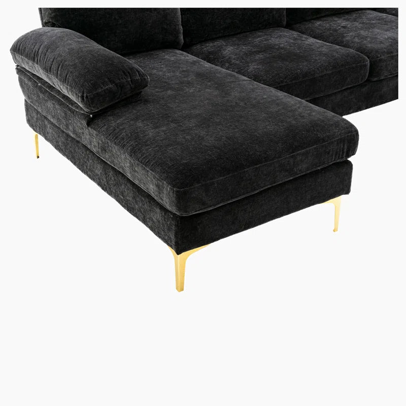 U-Shape Sectional Sofa: 110.6" Wide 3-Piece Upholstered Sectional with Chaise Longue(Black Polyester)