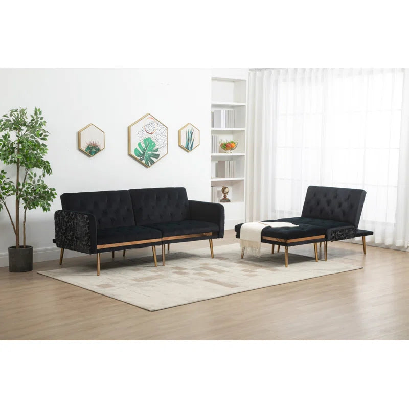 U-Shape Sectional Sofa: 110.6" Wide 3-Piece Upholstered Sectional with Chaise Longue(Black Velvet)