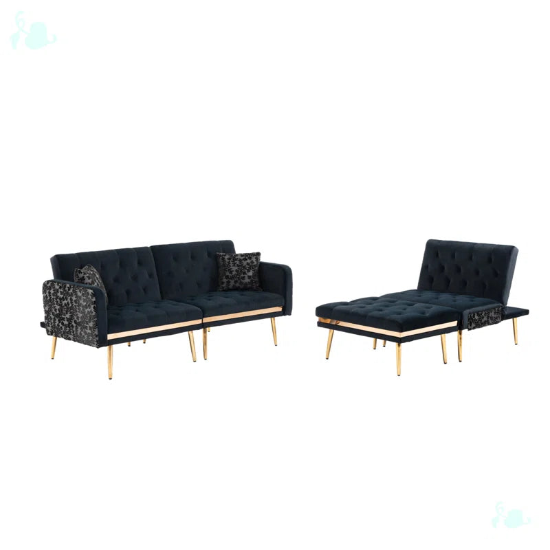 U-Shape Sectional Sofa: 110.6" Wide 3-Piece Upholstered Sectional with Chaise Longue(Black Velvet)