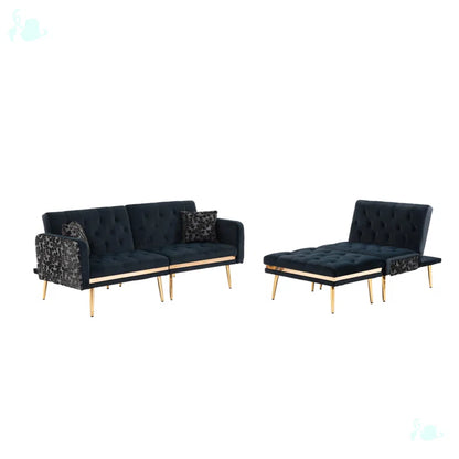 U-Shape Sectional Sofa: 110.6" Wide 3-Piece Upholstered Sectional with Chaise Longue(Black Velvet)