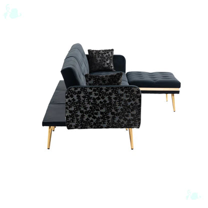 U-Shape Sectional Sofa: 110.6" Wide 3-Piece Upholstered Sectional with Chaise Longue(Black Velvet)