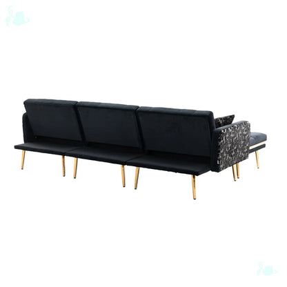 U-Shape Sectional Sofa: 110.6" Wide 3-Piece Upholstered Sectional with Chaise Longue(Black Velvet)