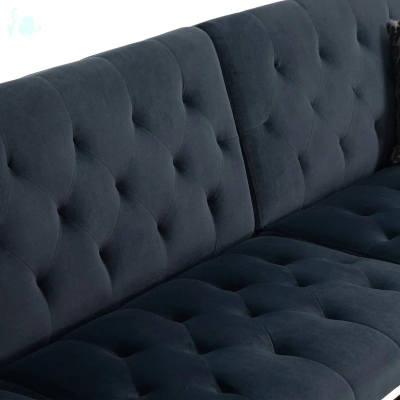 U-Shape Sectional Sofa: 110.6" Wide 3-Piece Upholstered Sectional with Chaise Longue(Black Velvet)
