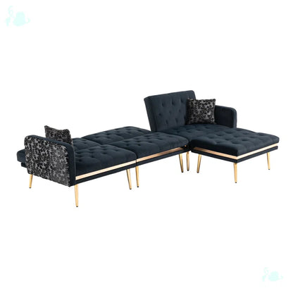 U-Shape Sectional Sofa: 110.6" Wide 3-Piece Upholstered Sectional with Chaise Longue(Black Velvet)
