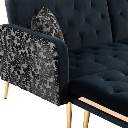 U-Shape Sectional Sofa: 110.6" Wide 3-Piece Upholstered Sectional with Chaise Longue(Black Velvet)