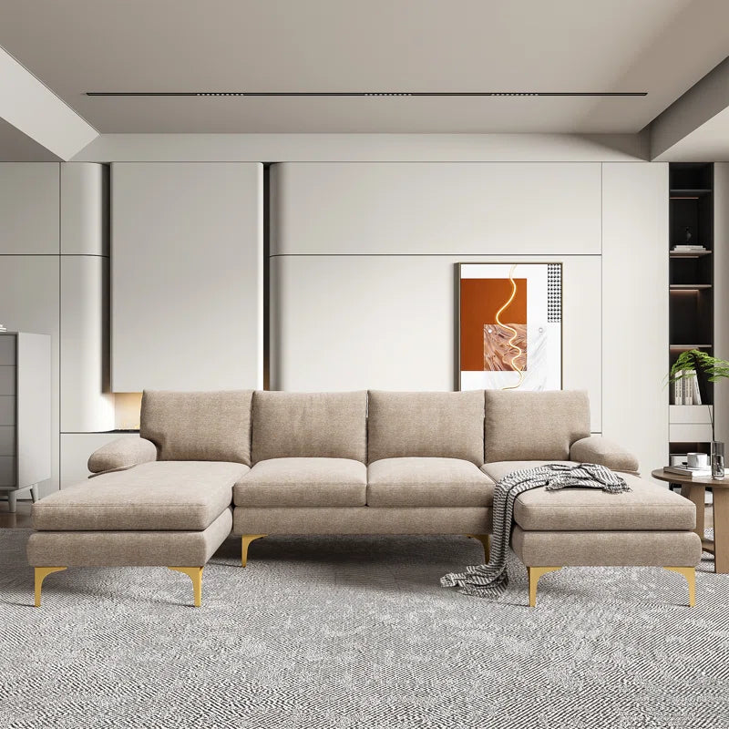 U-Shape Sectional Sofa: 110.6" Wide 3-Piece Upholstered Sectional with Chaise Longue(Camel Chenille)