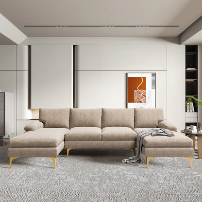 U-Shape Sectional Sofa: 110.6" Wide 3-Piece Upholstered Sectional with Chaise Longue(Camel Chenille)