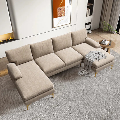 U-Shape Sectional Sofa: 110.6" Wide 3-Piece Upholstered Sectional with Chaise Longue(Camel Chenille)