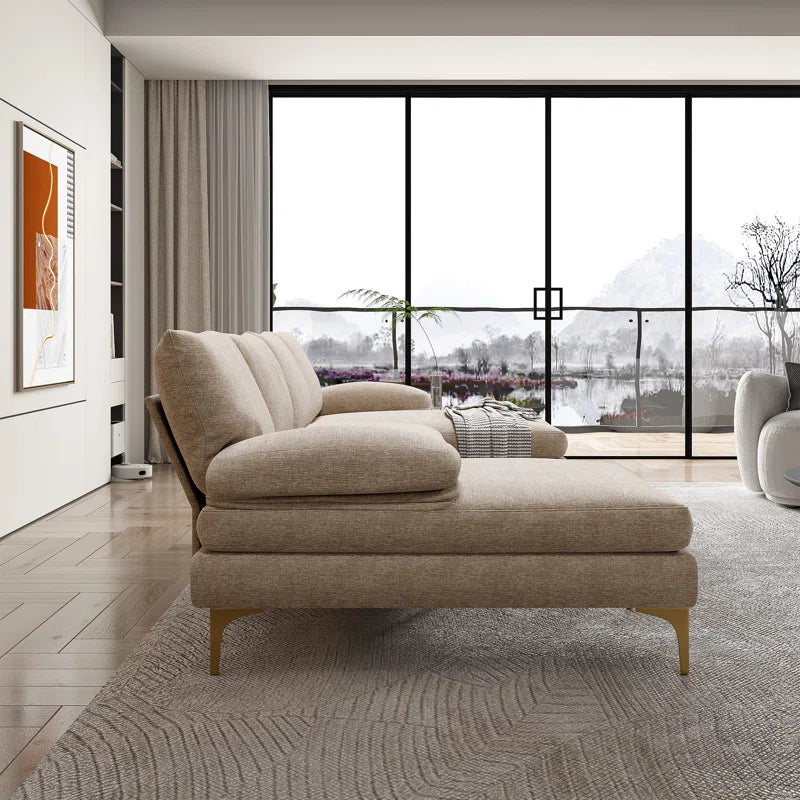 U-Shape Sectional Sofa: 110.6" Wide 3-Piece Upholstered Sectional with Chaise Longue(Camel Chenille)