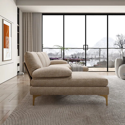 U-Shape Sectional Sofa: 110.6" Wide 3-Piece Upholstered Sectional with Chaise Longue(Camel Chenille)