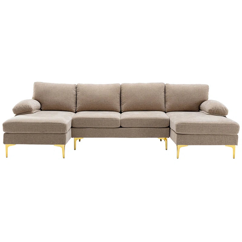 U-Shape Sectional Sofa: 110.6" Wide 3-Piece Upholstered Sectional with Chaise Longue(Camel Polyester Blend)