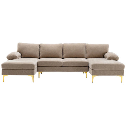 U-Shape Sectional Sofa: 110.6" Wide 3-Piece Upholstered Sectional with Chaise Longue(Camel Polyester Blend)