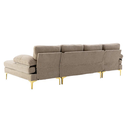 U-Shape Sectional Sofa: 110.6" Wide 3-Piece Upholstered Sectional with Chaise Longue(Camel Polyester Blend)
